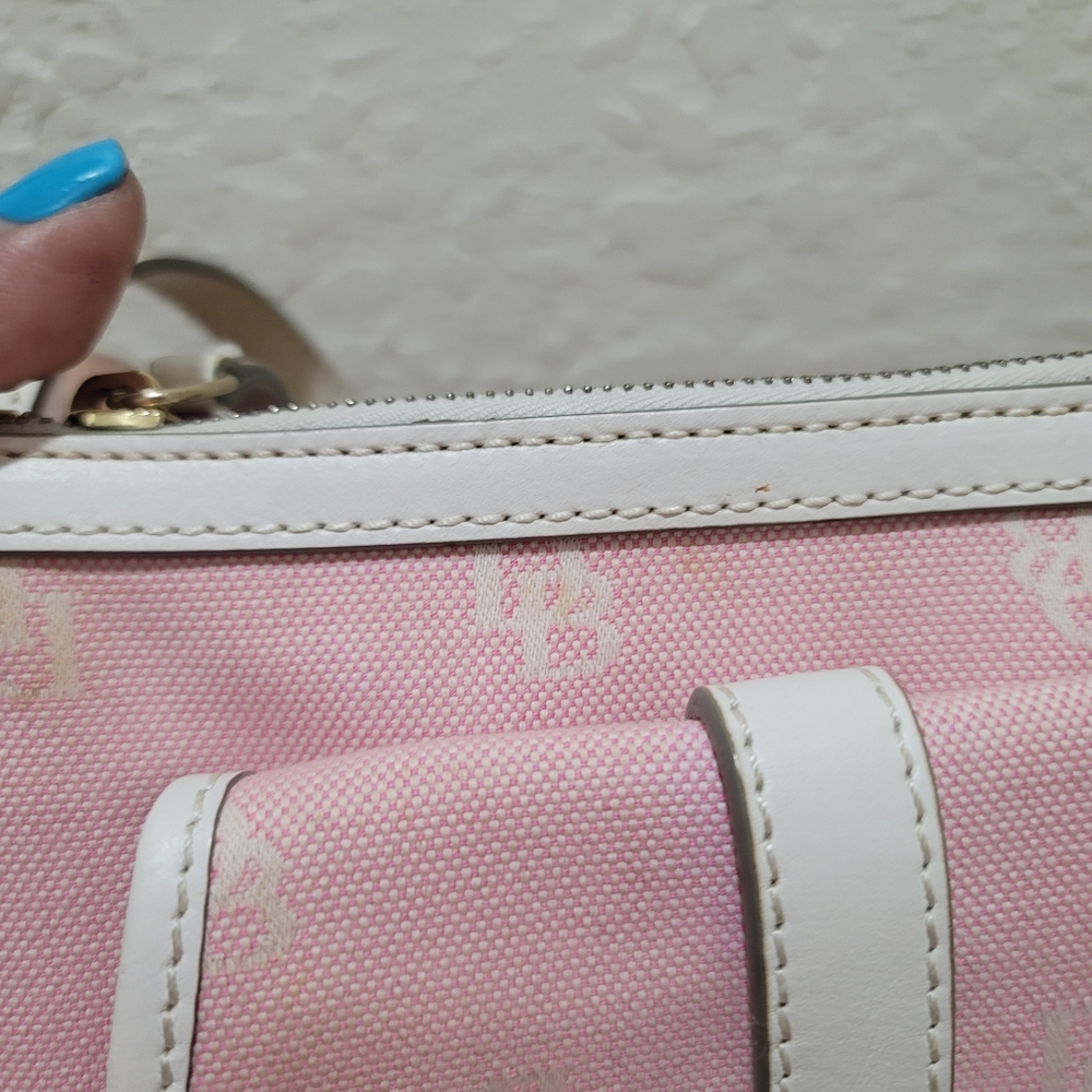 Dooney & Bourke Canvas Letter Carrier Pink & White Monogram Crossbody - Picture 10 of 13